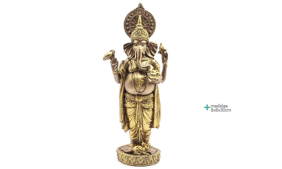Ganesha Resina Dourado em Pé