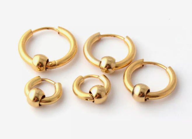 Argola Bola Aço Dourado
