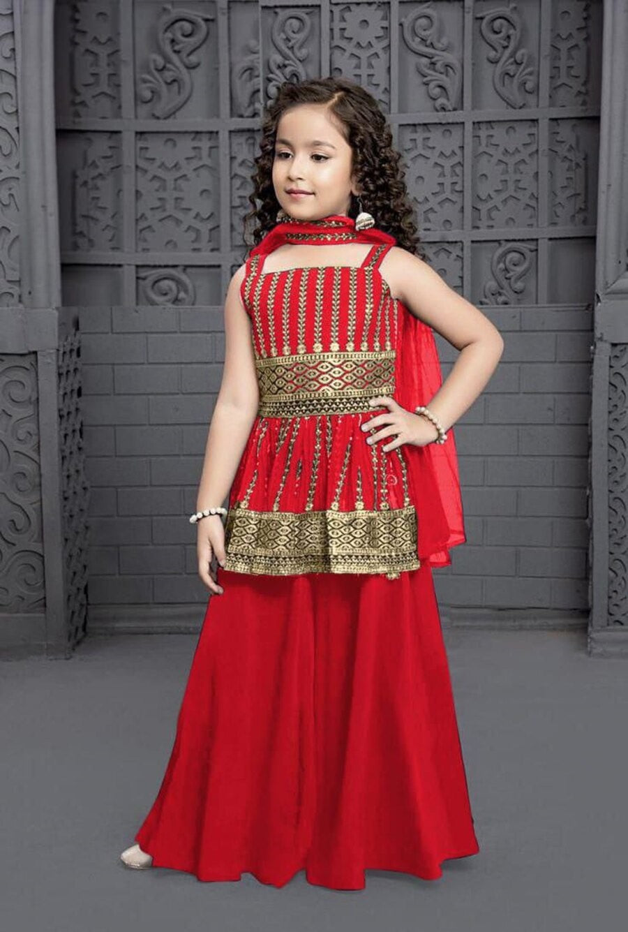 Sharara Set de criança Vermelho
