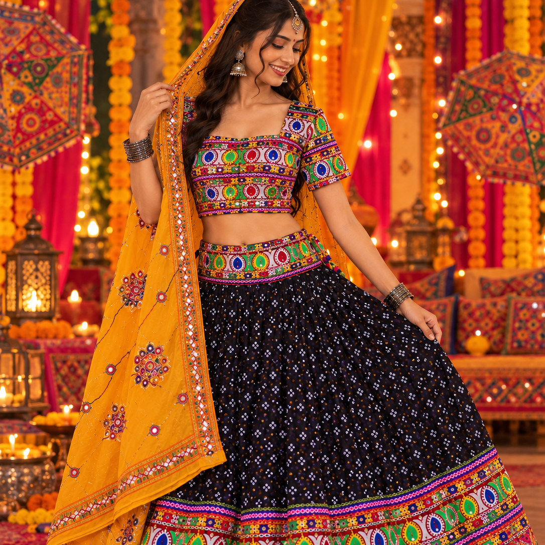 Lehenga Choli Tradicional Indiano com Dupatta 💛